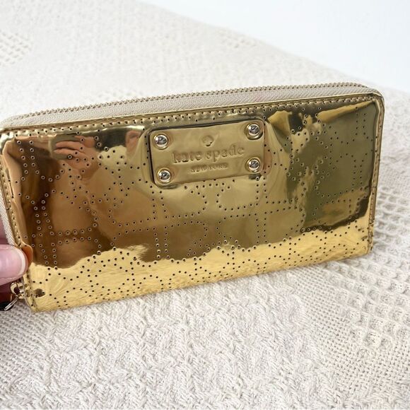 Kate Spade Metro Spade Neda Continental Zip Wallet Metallic Gold - Picture 2 of 10
